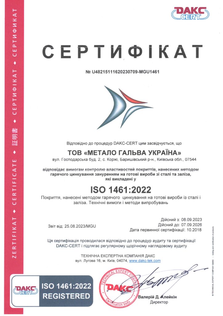 Сертифікація ISO 1461:2022